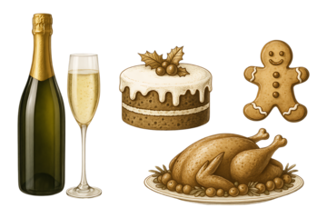 Christmas Holiday Feast Elements Isolated on Transparent Background