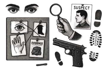 Crime Investigation Elements Isolated on Transparent Background