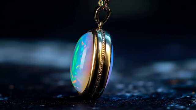 Elegant gold pendant featuring a mesmerizing opal gemstone, showcasing vibrant colors and intricate details.
