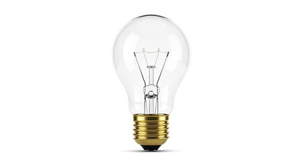 A single clear light bulb with a gold base on a white background.
