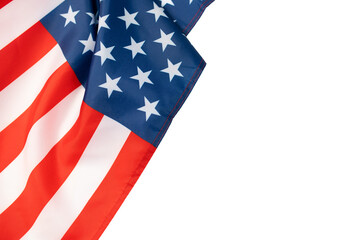 American flag fabric USA showing stars and stripes isolated on transparent background, representing national identity, democracy, and celebration copy space