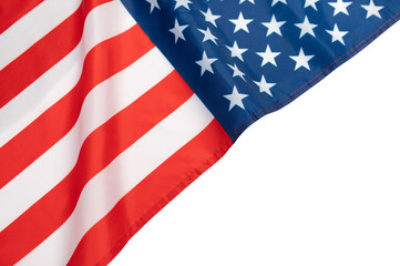 United states flag USA fabric showing stars and stripes, creating ample copy space for patriotic design background transparent on isolated