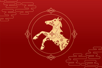 	
Happy Chinese new year 2026 , modern design set in red, gold and white colors , Year of the horse zodiac , Asia oriental traditional ornament, frame and border ,