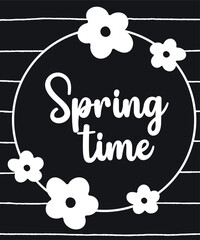 Spring Time Banner at White Daisy Pattern and Black Background