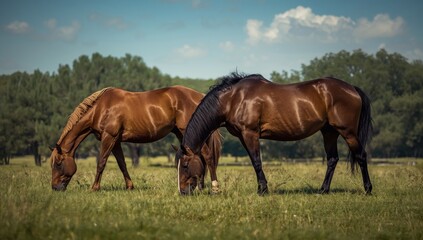 Fototapeta premium Lovely racehorses in a summer field