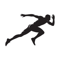 Fototapeta premium Dynamic black silhouette of a male athlete sprinting at full speed on a white background