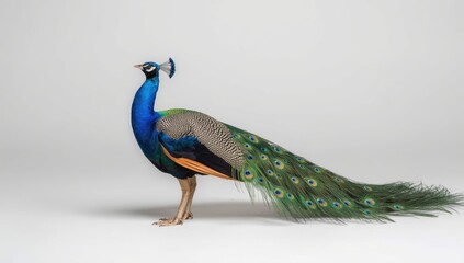 Fototapeta premium Lovely small peacock with a gracefully flowing tail