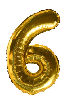 Bal&atilde;o metalizado dourado n&uacute;mero seis, decora&ccedil;&atilde;o de festa inflado 6