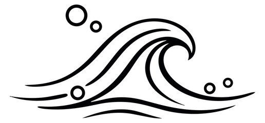Fototapeta premium Line art illustration of an ocean wave depicting a cresting wave with bubbles for marine and travel designs