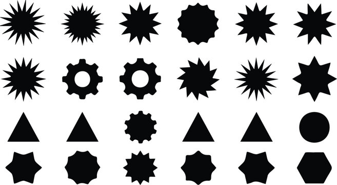 Set of sale sticker, price tag, starburst, quality mark, sunburst badges, retro stars. Flat vector design elements. Starburst speech bubbles or attention grabber set