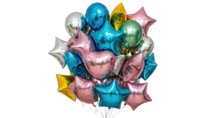 Colorful Metallic Foil Balloon Bunch on White Background