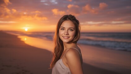 Loving figure on a sandy shore during sunset glow