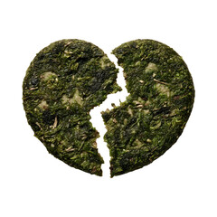 Broken Heart shaped Seaweed Texture on Transparent Background