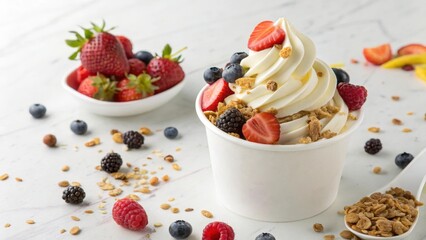 Swirling Frozen Yogurt with Fresh Berries and Granola