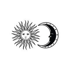 Sun and Moon Vector Illustration on White Background