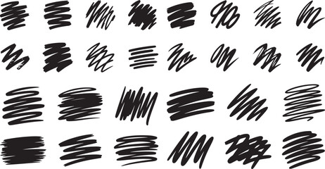 Collection of various black hand drawn scribbles and lines on white background