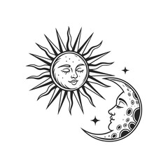 Sun and Moon Vector Illustration on White Background