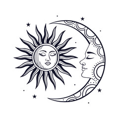 Sun and Moon Vector Illustration on White Background