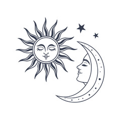 Sun and Moon Vector Illustration on White Background