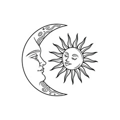 Sun and Moon Vector Illustration on White Background