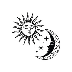 Sun and Moon Vector Illustration on White Background