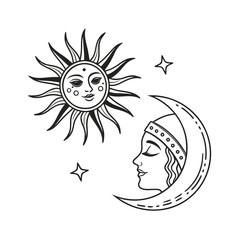 Sun and Moon Vector Illustration on White Background