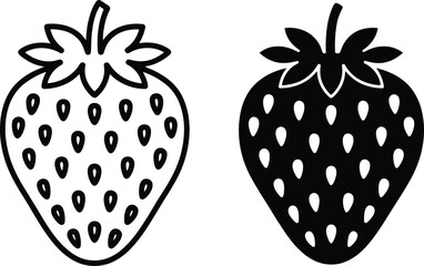 Black and white illustration of two strawberries