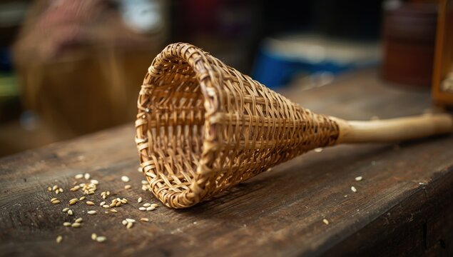 Indonesian bamboo crafts sold in Pasar Bangsalsari for rinsing rice before cooking, often in larger quantities, Jember, East Java