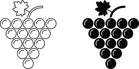 Black and white illustration of two bunches of grapes