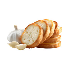 Fresh Garlic Bulb, Peeled Cloves, and Toasted Bread Slices on Black