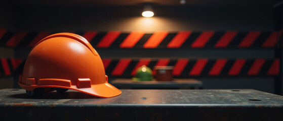Construction helmet, safety equipment, industrial setting, orange hard hat, work environment, protective gear
