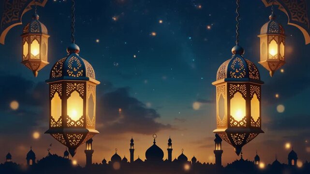 Idul Fitri Animated greetings, Eid Mubarak, Happy Eid Al Fitr, Lattern Islamic