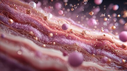 Abstract Macrocosm Pink Layers and Floating Spheres with Artistic, and Modern Background.