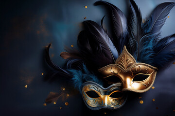 Carnival celebration with people in colorful masks and festive costumes