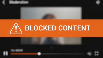 Blocked content warning message with exclamation icon on video platform, moderation and content restriction in digital interface
