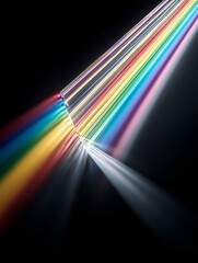 暗闇の中に広がる鮮やかな虹色のプリズム光線