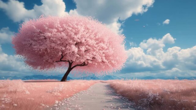 桜並木に寄り添う一本の木