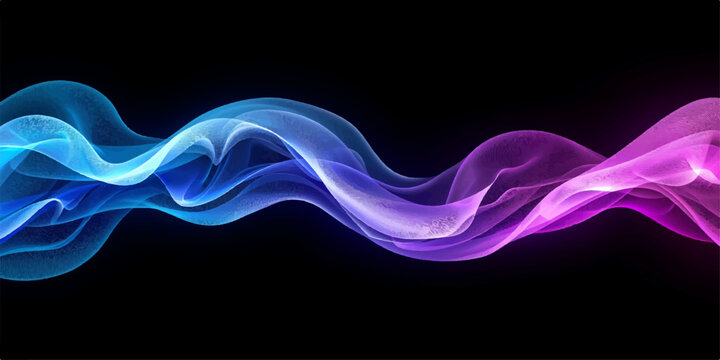 Abstract blue and purple smoke waves flowing smoothly on a dark background