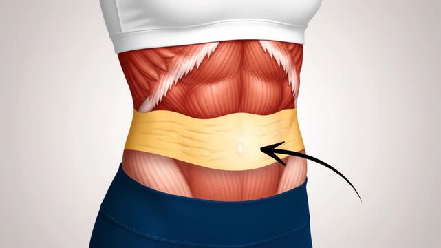 Medical Animation of Abdominal Loose Skin and Tummy Tuck Surgery, Female Body Contouring and Fat Removal