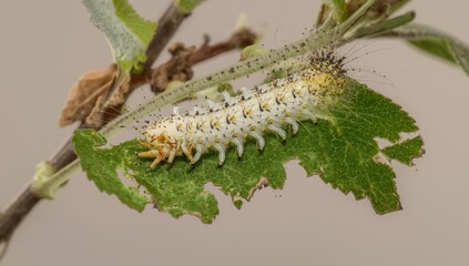 Fototapeta premium leaf-eating white insects or caterpillars