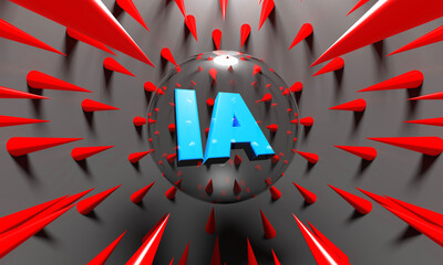 la bulle IA pr&ecirc;te &agrave; exploser, entour&eacute;e de pics - rendu 3D