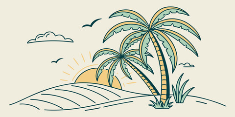 vector illustration of a tropical island trees and sun
