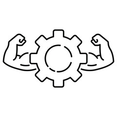 The gear and muscle icon symbolizes a strong, hard-working illustration.
