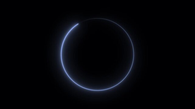Bright neon circular line frame repetitive animation on black background. Neon light trail circle- Gradient neon circle frame loading icon animation. Cyan circle glow border concept blinking lines.