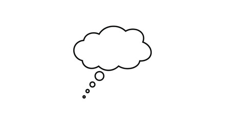 Fototapeta premium Simple outline of a thought bubble with trailing circles illustrated on a clean white background for comics.