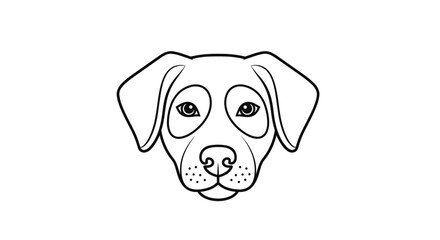 Fototapeta premium Black and white outline of a friendly dog face with large ears and gentle eyes on a plain white background.