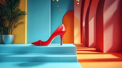 Runway inspired fashion card with bold statement heels arranged with designer accessories and spotlight lighting showcasing creativity and couture