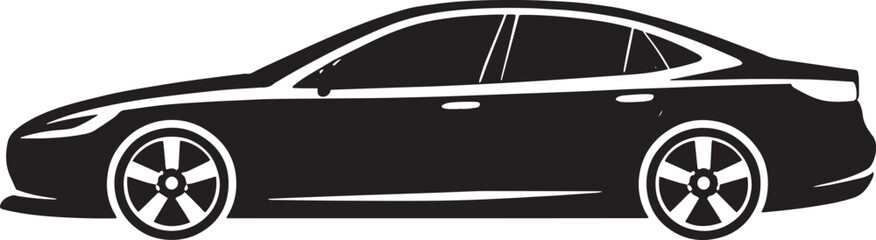 Sedan Car Silhouette Icon &ndash; Simple Line Outline, Sharp Contours, Black Vector on White
