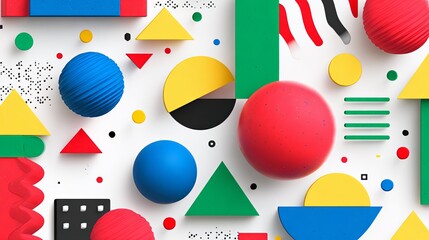 Colorful 3D Geometric Shapes Abstract Design on White Background.