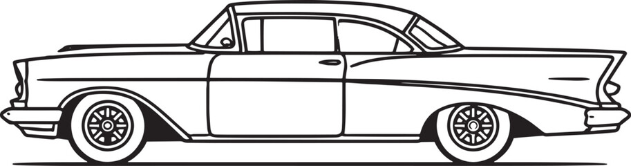 Classic Vintage Car Silhouette &ndash; Thin Sharp Outline Minimal Vector Illustration